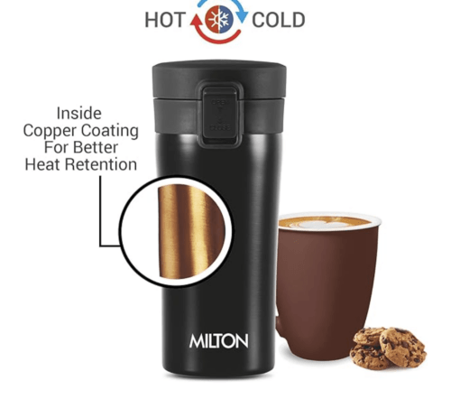 MILTON Coffee Mug Thermosteel Hot or Cold Insulated Mug, 300 ml, Black | Leak Proof | Rust Proof | Tea Mug | Juice Mug | Water Flask | Easy Grip | Easy to Carry - Image 2